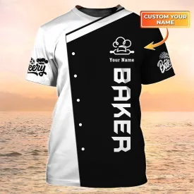 3D All Over Print Baker T Shirt Custom Bakery Uniform Black & White, Gift For Barker