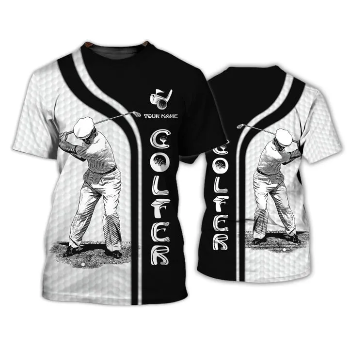 3D All Over Print Golf Shirt, Custom Name Black and White Golf Tee Shirt Golfer 3D Shirt