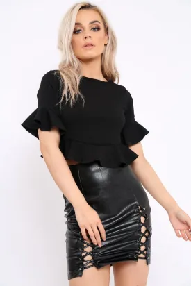 Black Frill Hem Crop Top - Iyannah