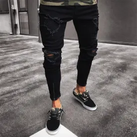 Black Knee Ripped Distressed Ankle Zipper Jeans