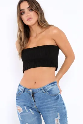 Black Knit Frill Bandeau Crop Top - Poppy