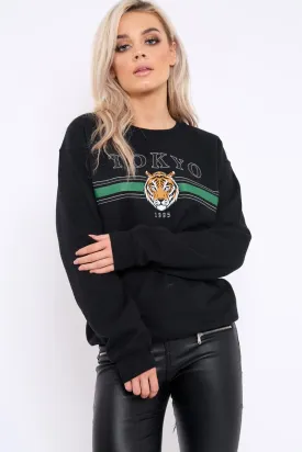 Black Tokyo Slogan Sweatshirt - Lilah