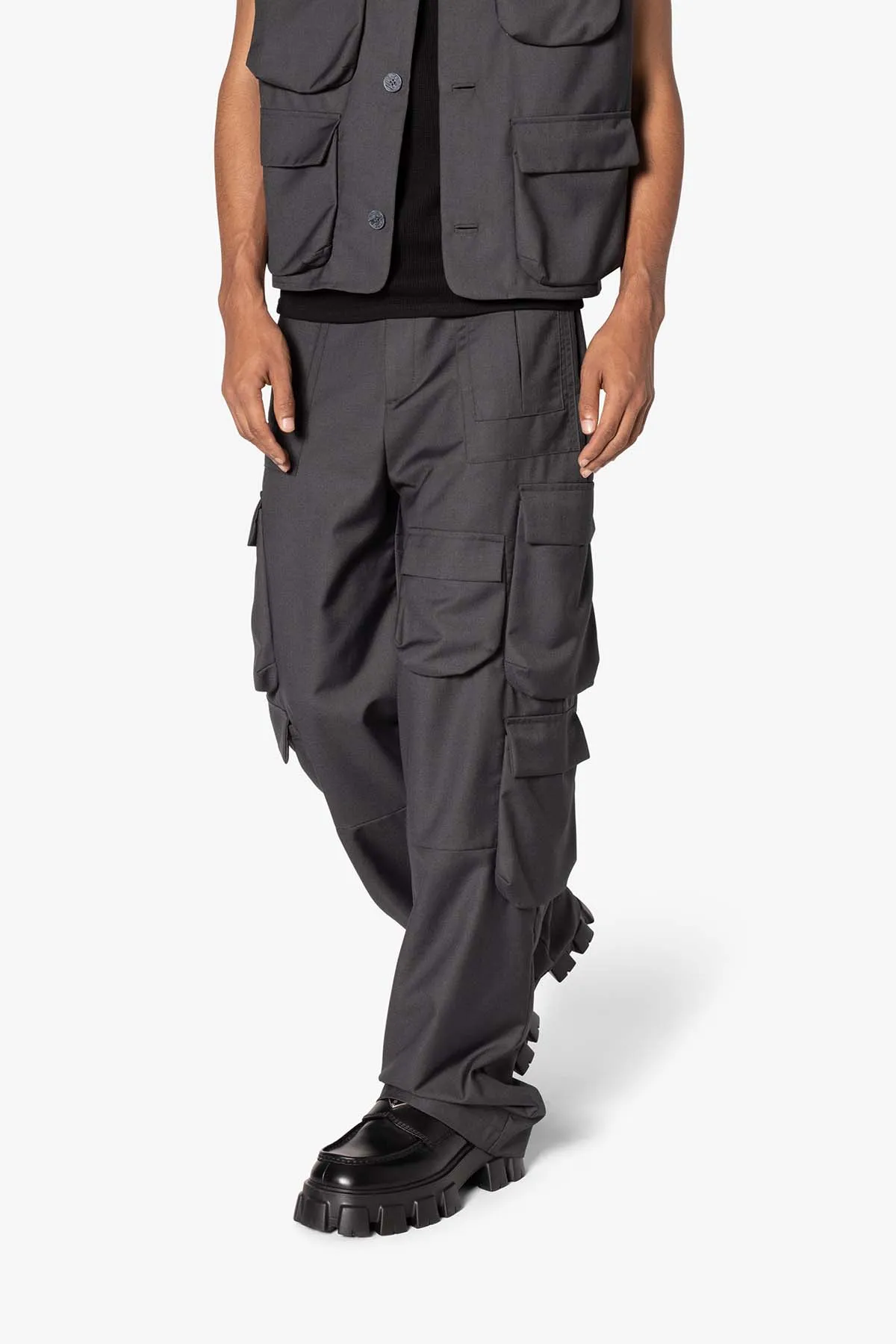 Bonded Gabardine Cargo Pants - Grey