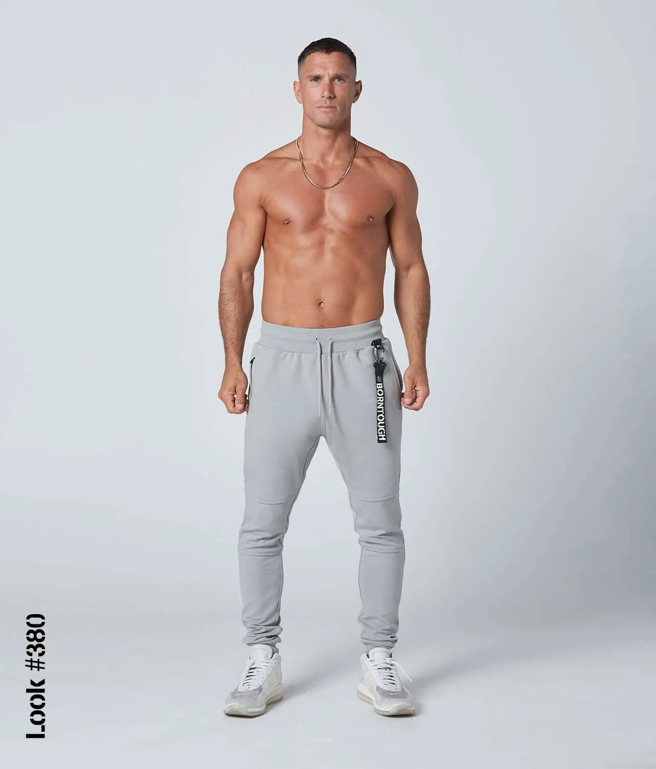 Born Tough Core Fit Zippered Gray Crossfit Jogger Pants for Men