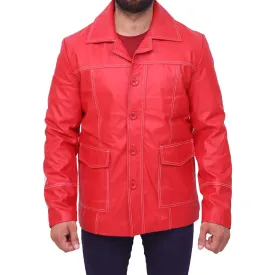 Brad Pitt Fight Club Red Leather Jacket