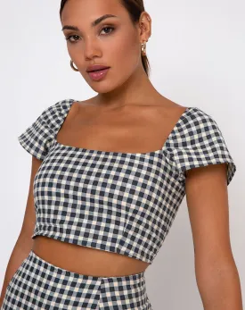 Cindy Crop Top in Gingham Cream