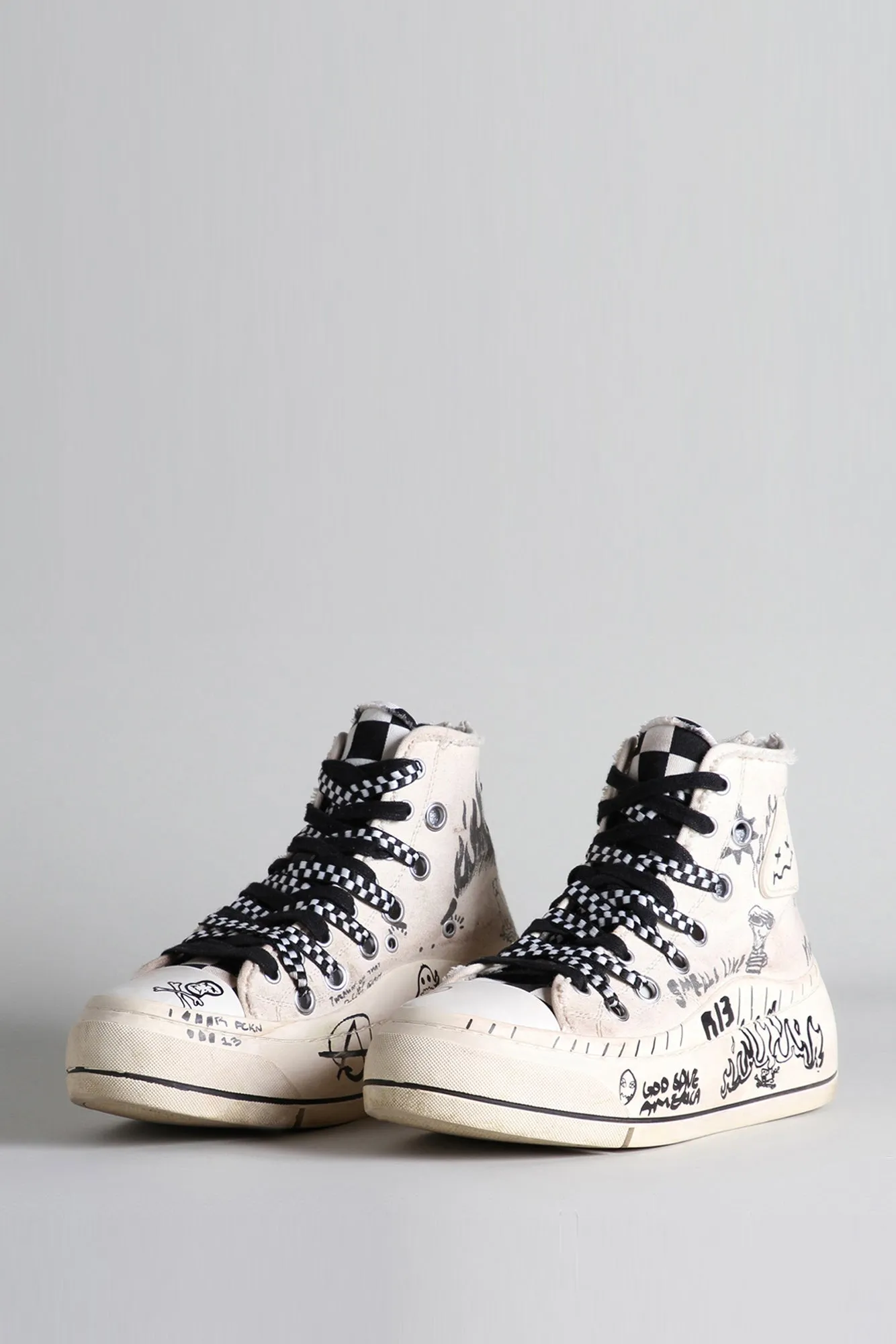 DOUBLE GROMMET KURT HIGH TOP SNEAKER - GRAFFITI ECRU CHECKER