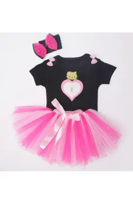 Heart kitty bodysuit with tutu skirt and hairband