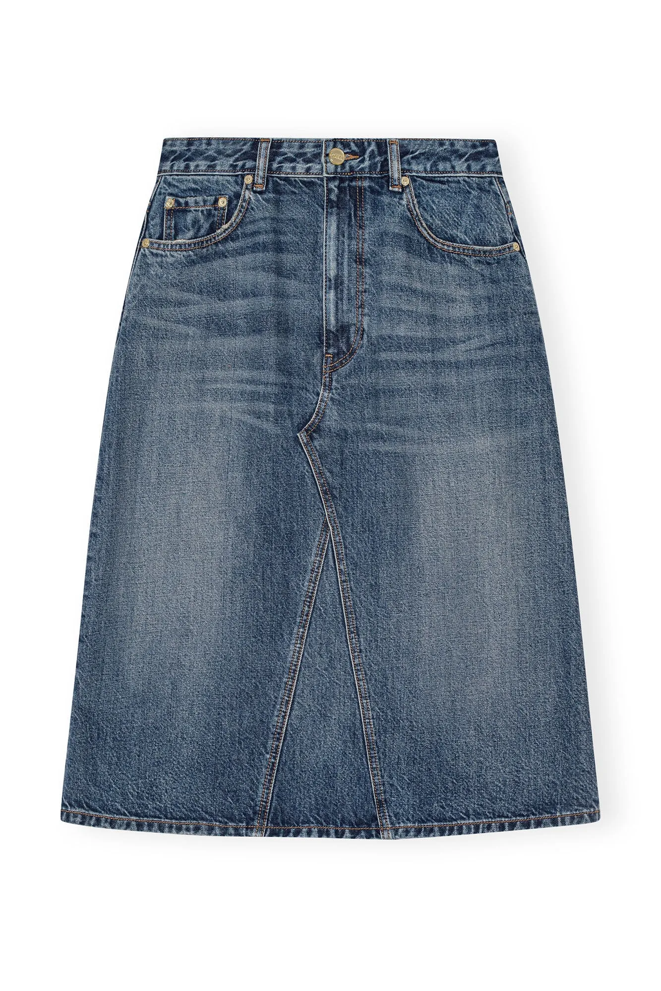 Heavy Washed Denim Midi Skirt | Dark Blue