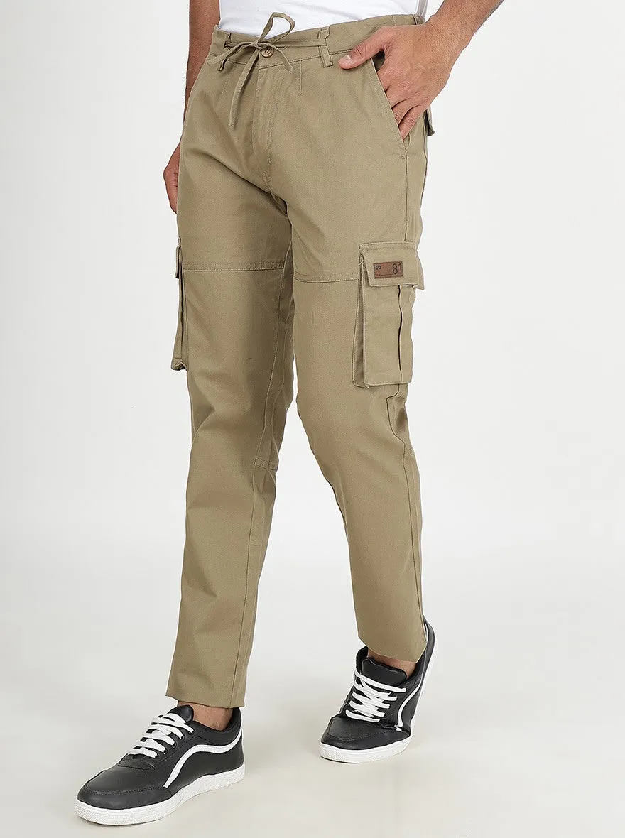 Khaki Solid Slim Fit Cargo Pant | JadeBlue