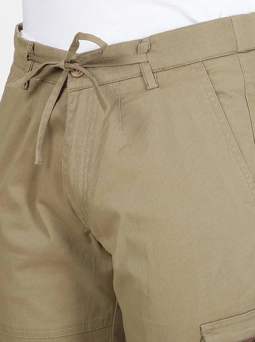 Khaki Solid Slim Fit Cargo Pant | JadeBlue