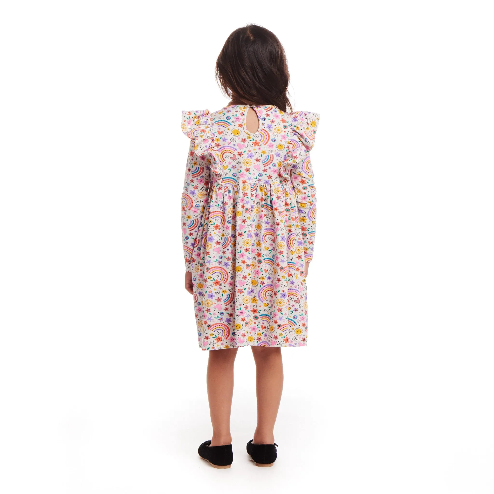 Kids Oatmeal Heather Printed Jersey Dress | Rainbow Flowers