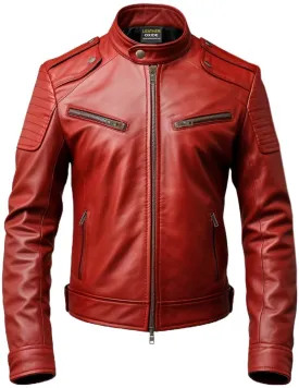 Men Red Leather Jacket - Red Jacket