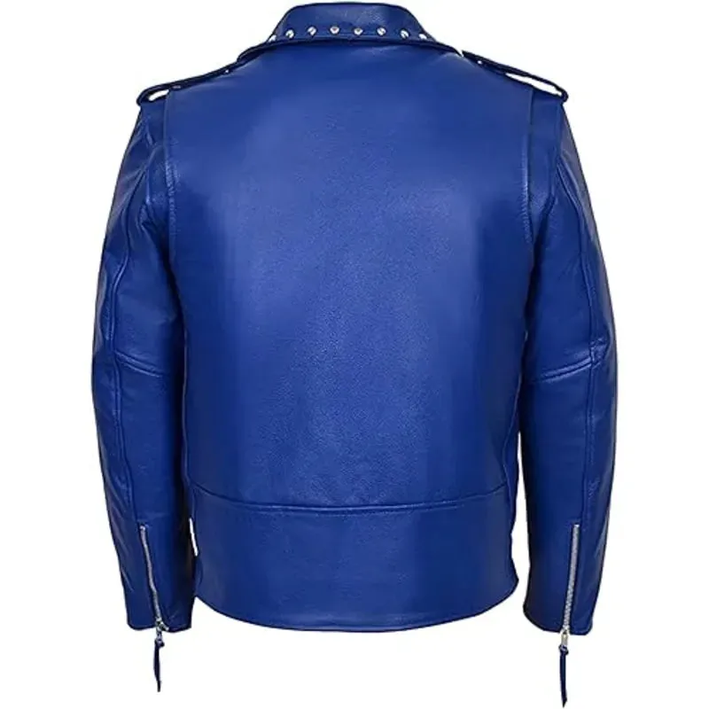 Men's Blue Leather Biker Jacket