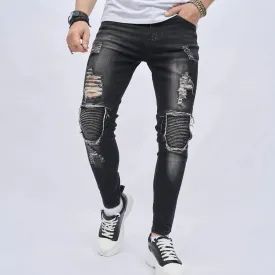 Men's Patch-Ripped Pencil Jeans