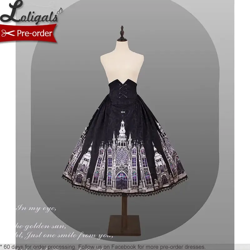 Pre-order Gothic Lolita Skirt Long Printed A-line Skirt by Alice Girl ~ Cross & Church