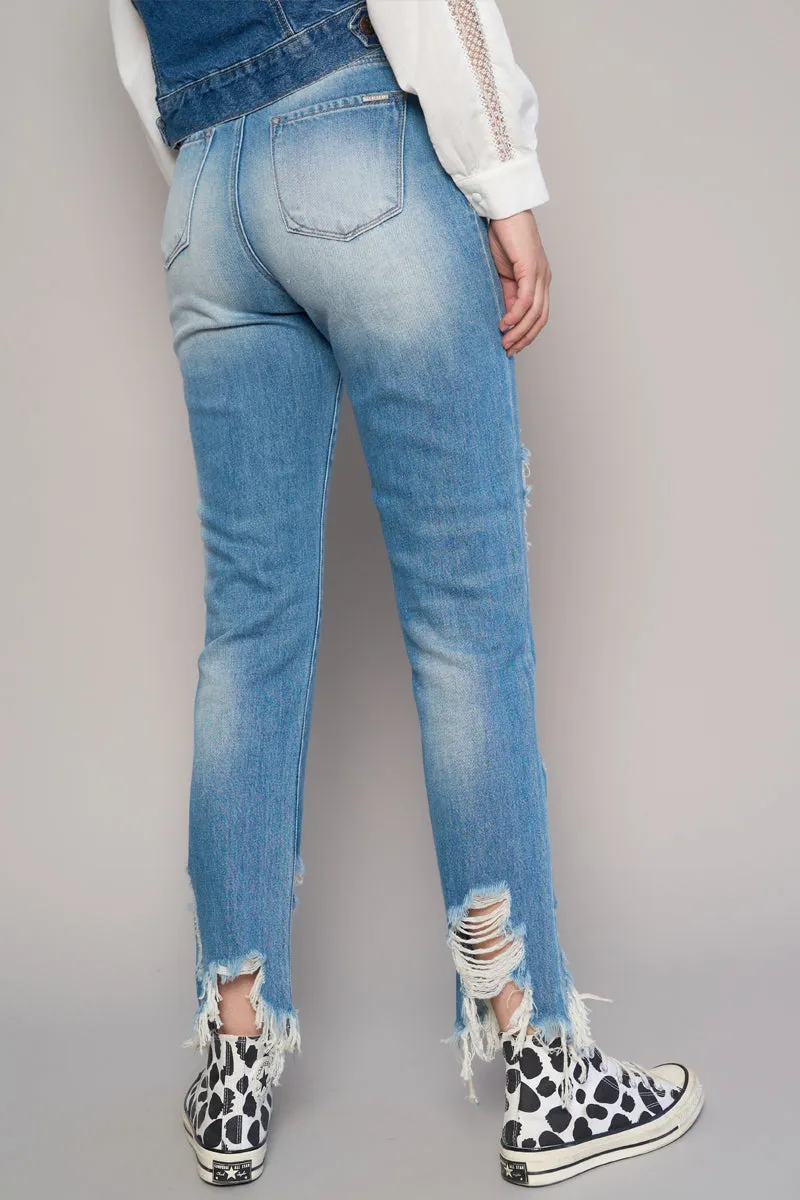 Pure Blue Crew Ripped Girlfriend Jeans Without Belt