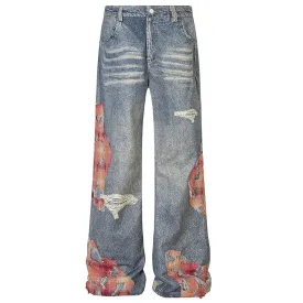 Ripped Spliced Baggy Jeans