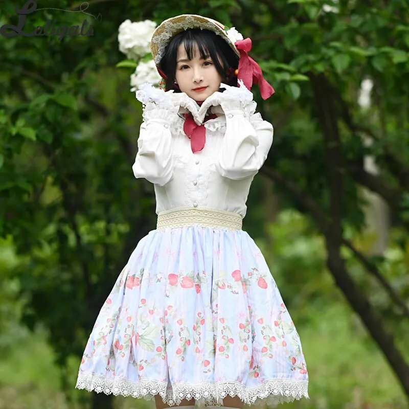 Sweet Short Skirt Mori Girl Strawberry Printed A line Lolita Skirt