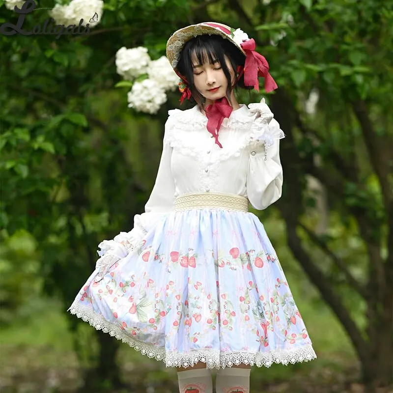 Sweet Short Skirt Mori Girl Strawberry Printed A line Lolita Skirt