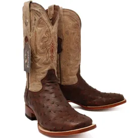 Tanner Mark Men's Genuine Full Quill Ostrich Square Toe Boots Cherry Wood TMX203301