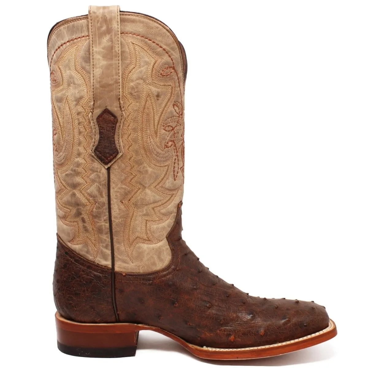 Tanner Mark Men's Genuine Full Quill Ostrich Square Toe Boots Cherry Wood TMX203301