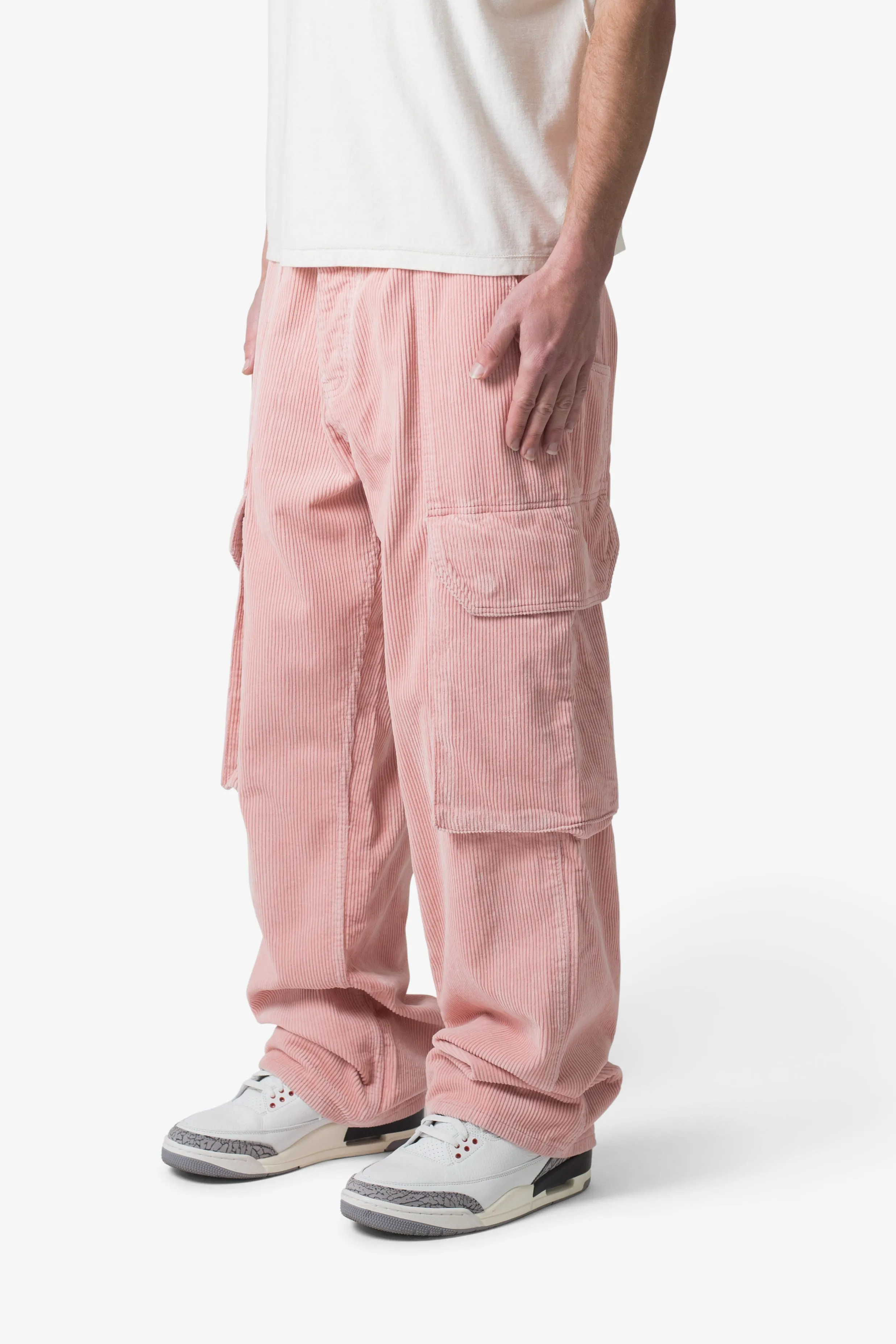 Ultra Baggy Corduroy Cargo Pants - Pink