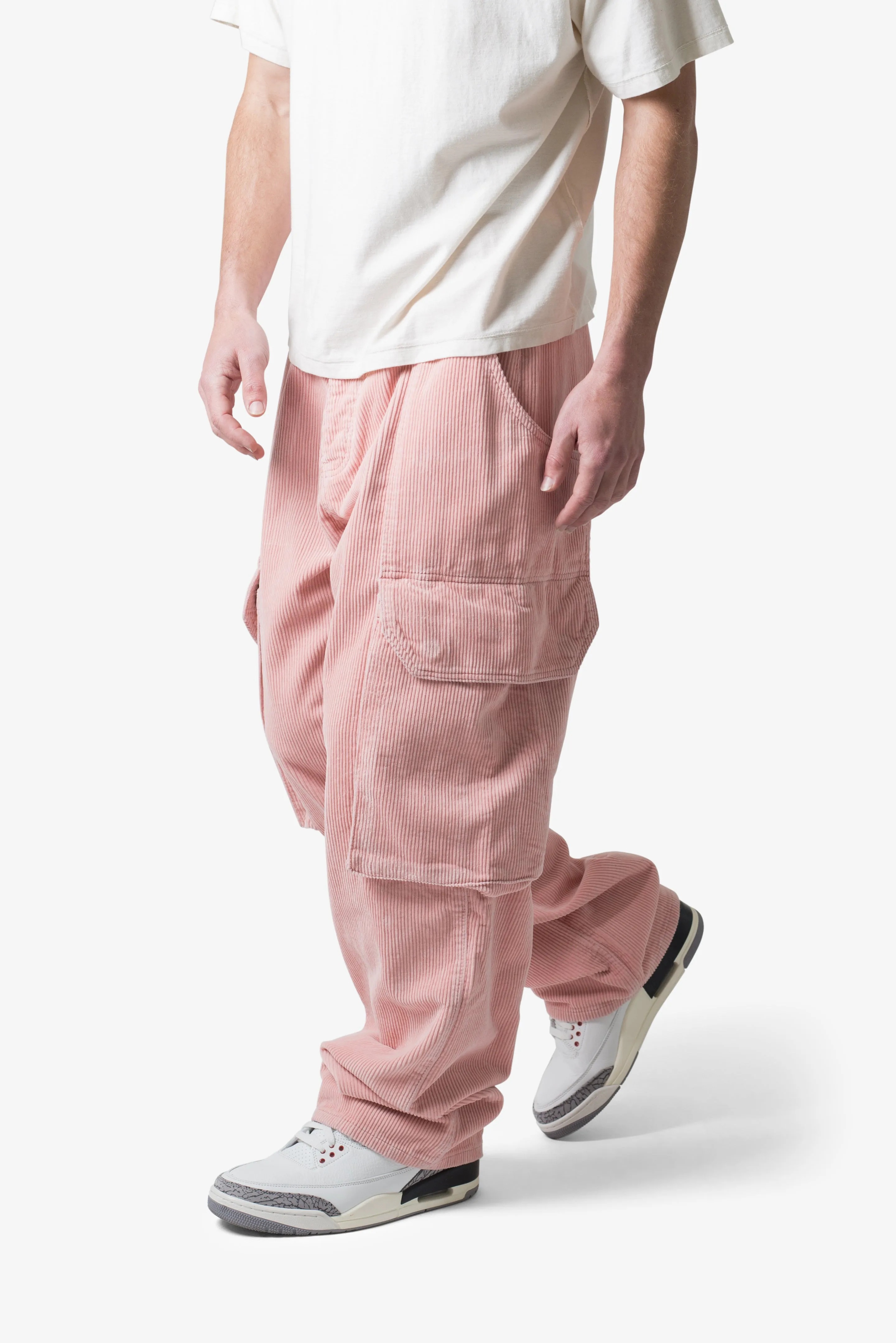 Ultra Baggy Corduroy Cargo Pants - Pink