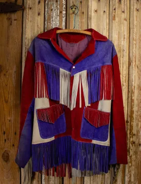 Vintage Americana Fringe Suede Jacket Red/White/Blue M