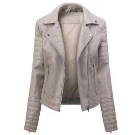 Women’s Beige Biker Genuine Sheepskin Quilted Sleeves Moto Racer Outfit Rider Smooth Retro Slim Fit Leather Jacke