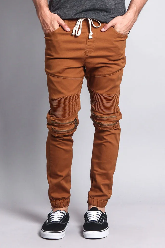 Zipper Knee Biker Twill Jogger Pants