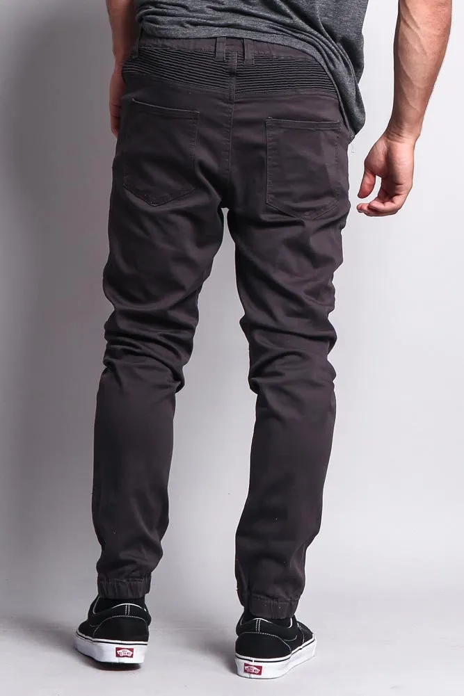 Zipper Knee Biker Twill Jogger Pants