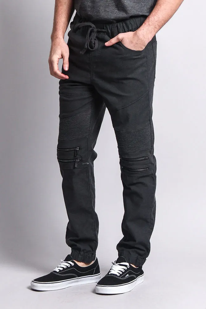 Zipper Knee Biker Twill Jogger Pants