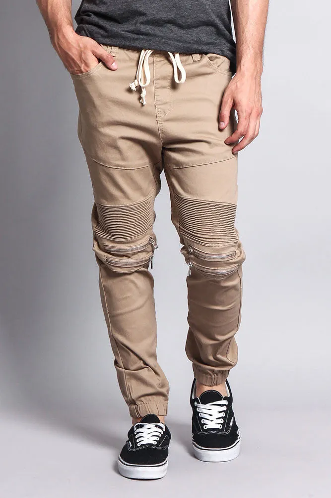 Zipper Knee Biker Twill Jogger Pants