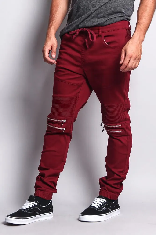 Zipper Knee Biker Twill Jogger Pants