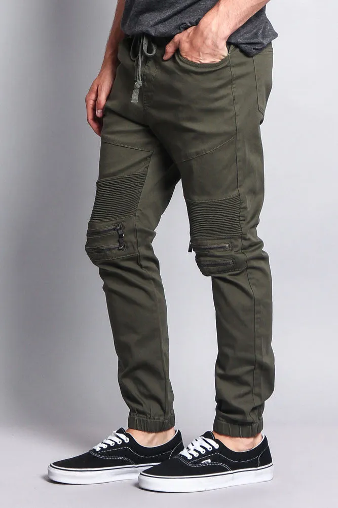 Zipper Knee Biker Twill Jogger Pants