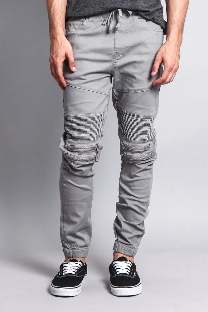 Zipper Knee Biker Twill Jogger Pants