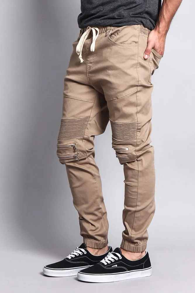 Zipper Knee Biker Twill Jogger Pants