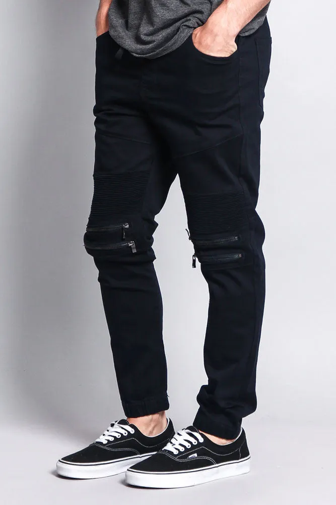 Zipper Knee Biker Twill Jogger Pants