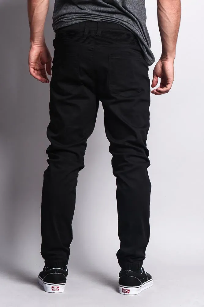 Zipper Knee Biker Twill Jogger Pants