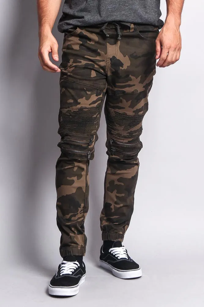 Zipper Knee Biker Twill Jogger Pants