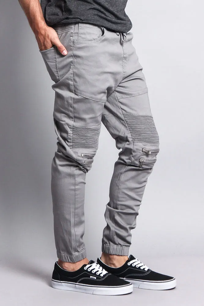 Zipper Knee Biker Twill Jogger Pants