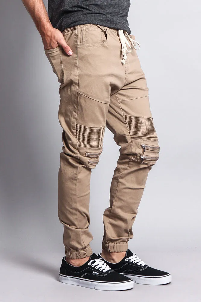 Zipper Knee Biker Twill Jogger Pants