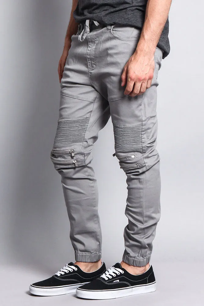 Zipper Knee Biker Twill Jogger Pants