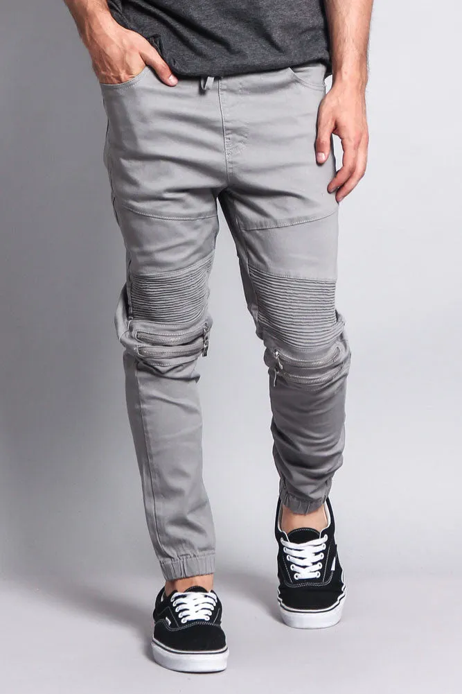 Zipper Knee Biker Twill Jogger Pants