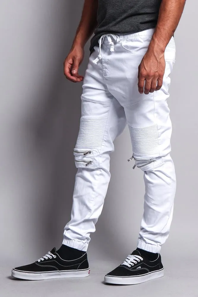 Zipper Knee Biker Twill Jogger Pants