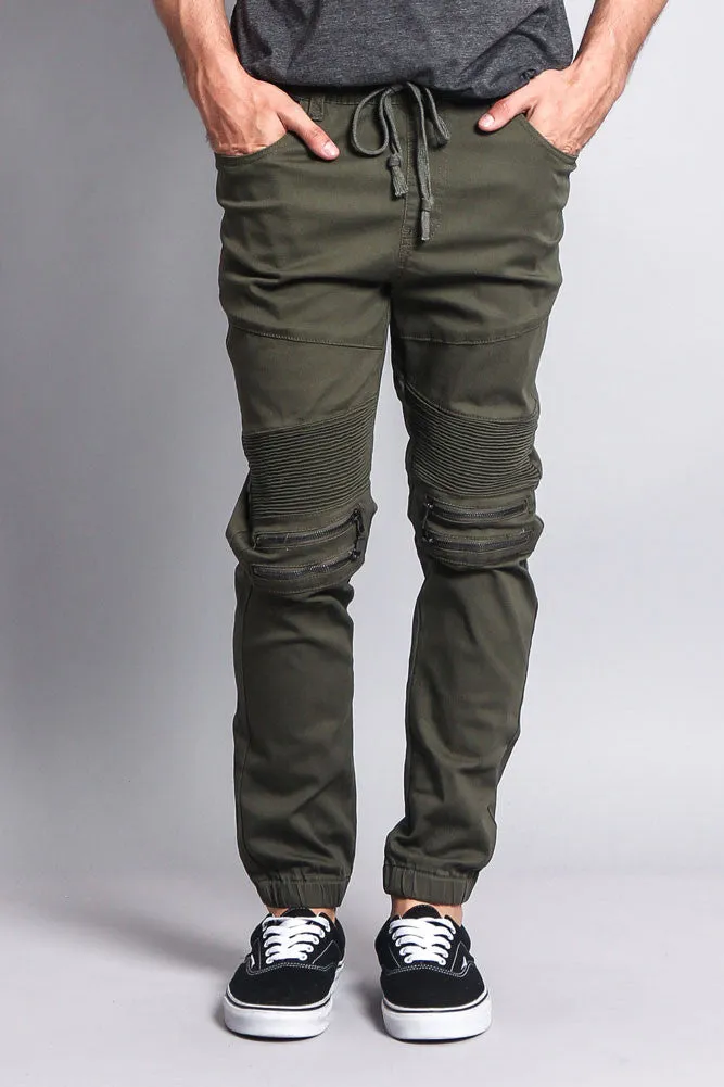 Zipper Knee Biker Twill Jogger Pants