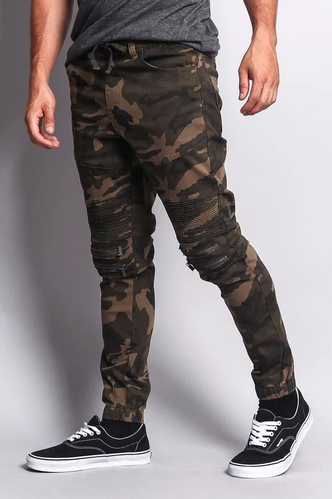 Zipper Knee Biker Twill Jogger Pants