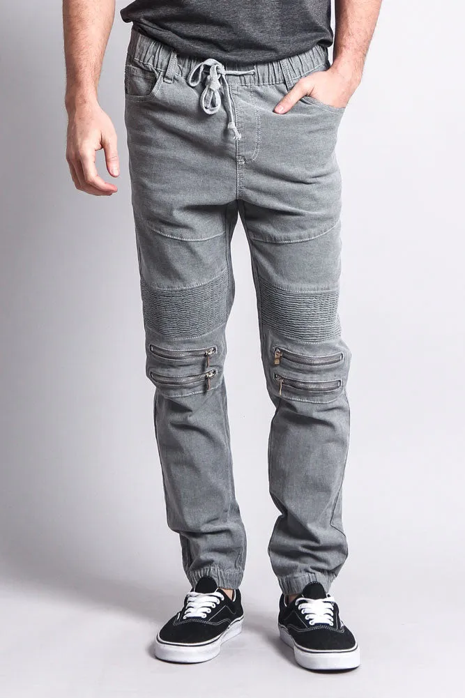 Zipper Knee Biker Twill Jogger Pants