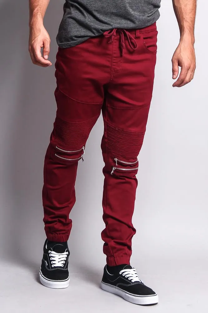 Zipper Knee Biker Twill Jogger Pants